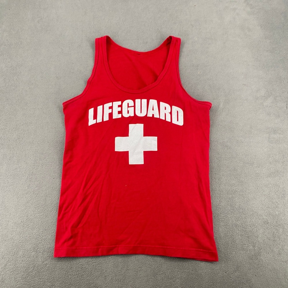 Lifeguard Tank Top Red Sleeveless Graphic Shirt Small 7001